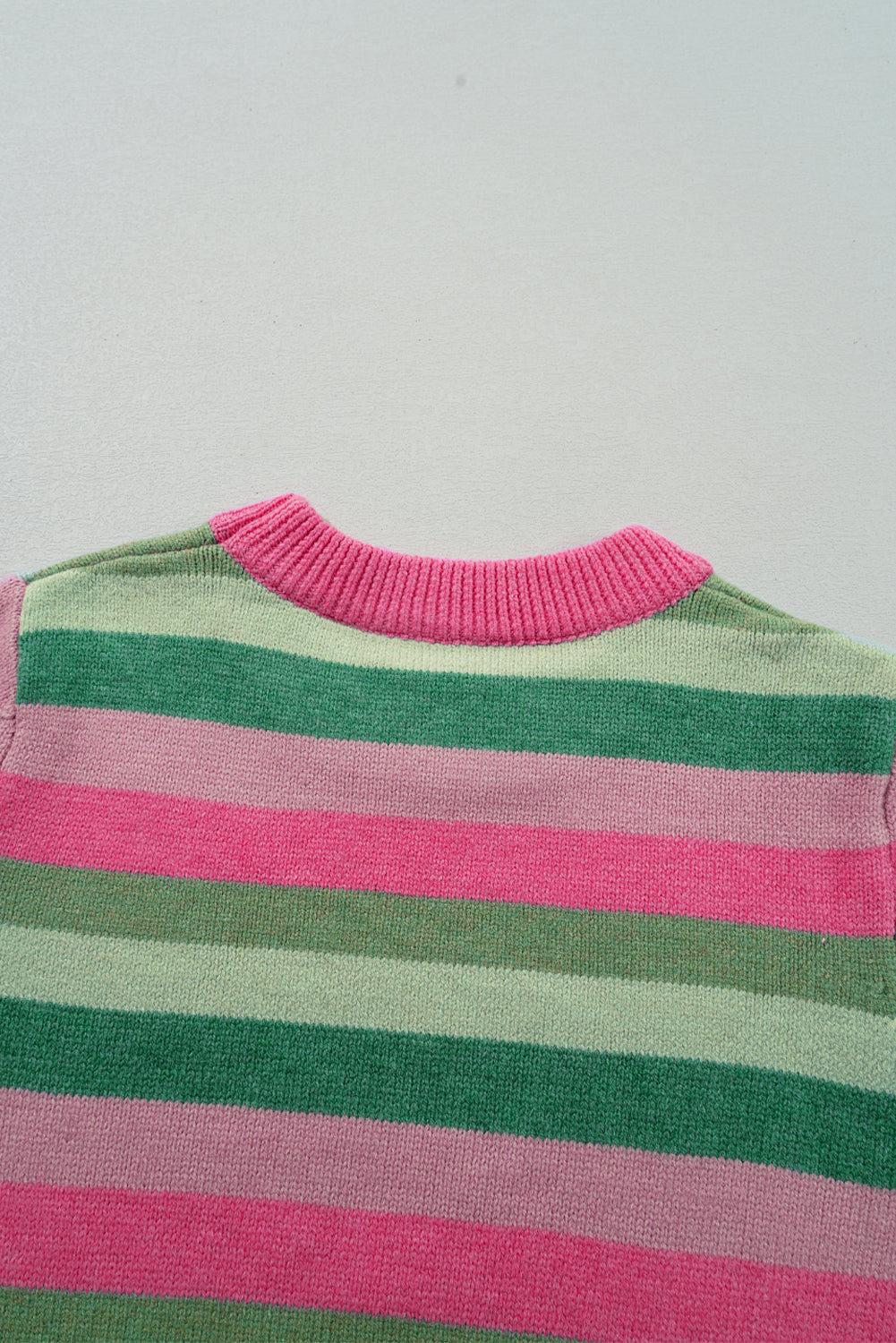 Gray Stripe Color Block Ribbed Edge Round Neck Sweater