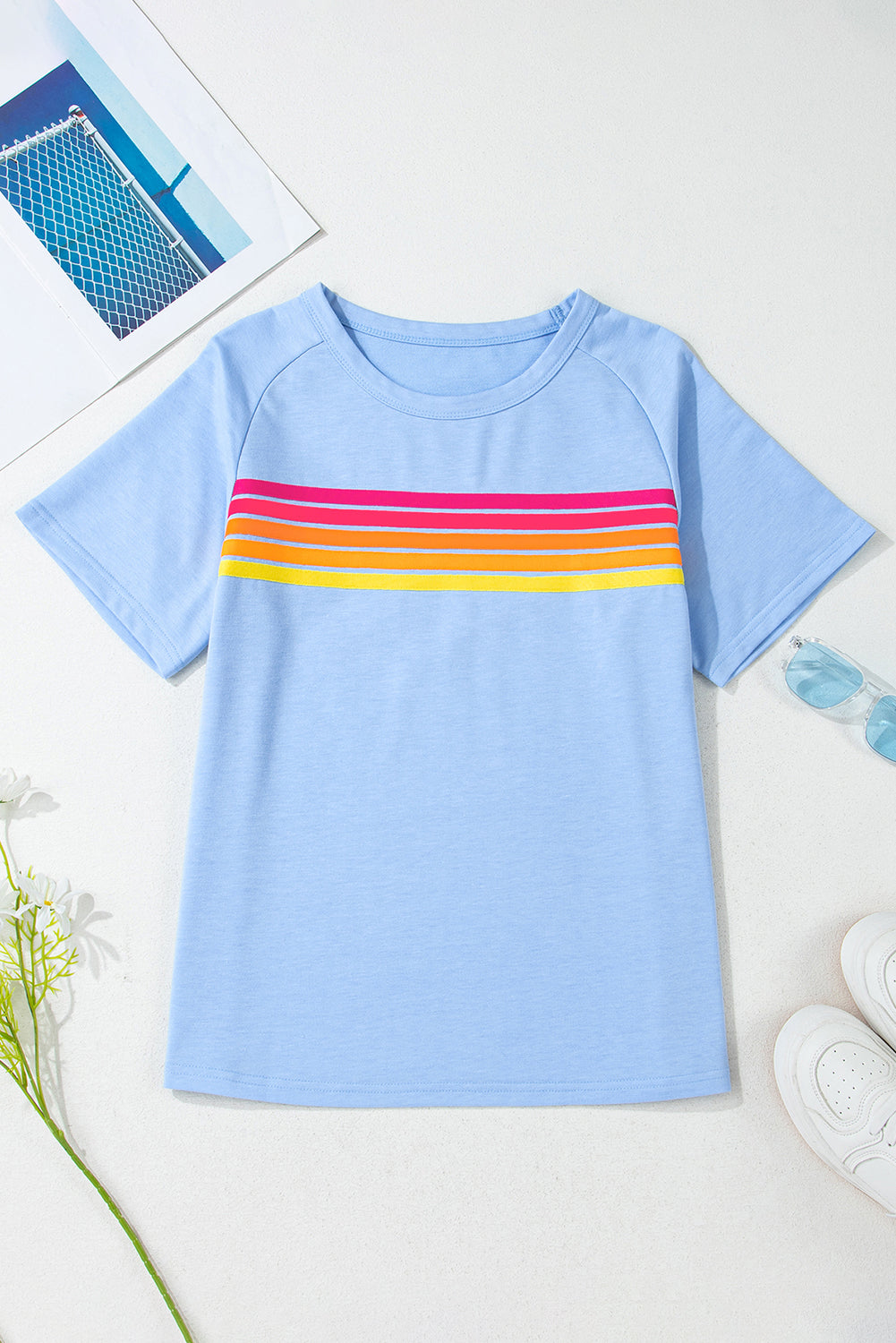 Black Striped Patch Front Casual Tee