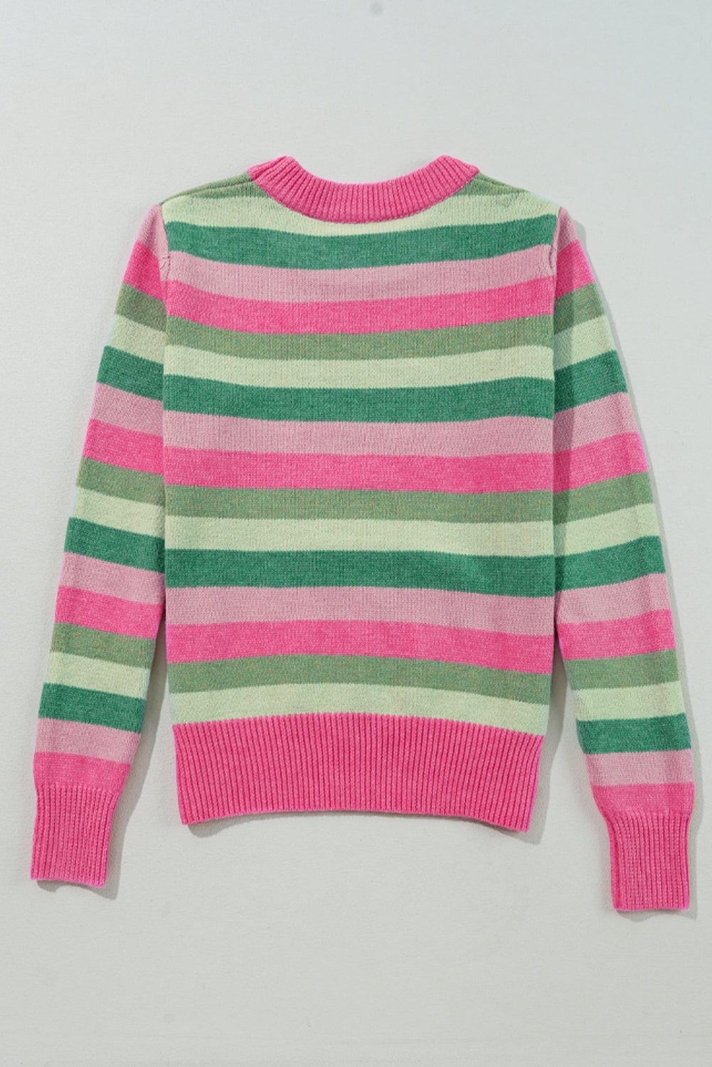 Gray Stripe Color Block Ribbed Edge Round Neck Sweater