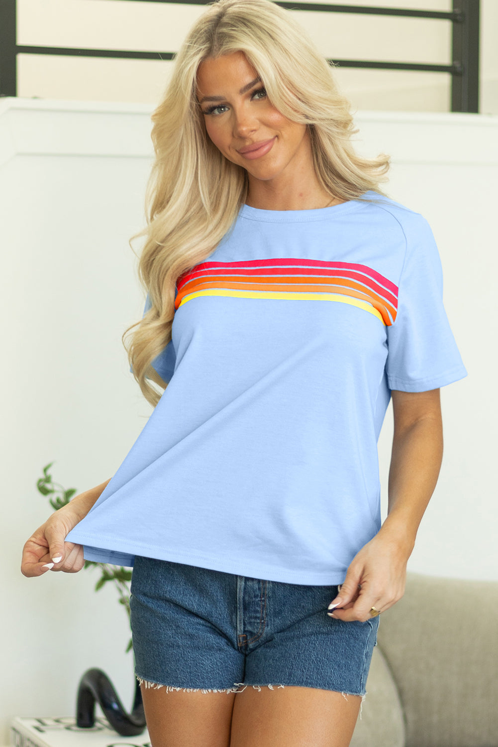 Black Striped Patch Front Casual Tee
