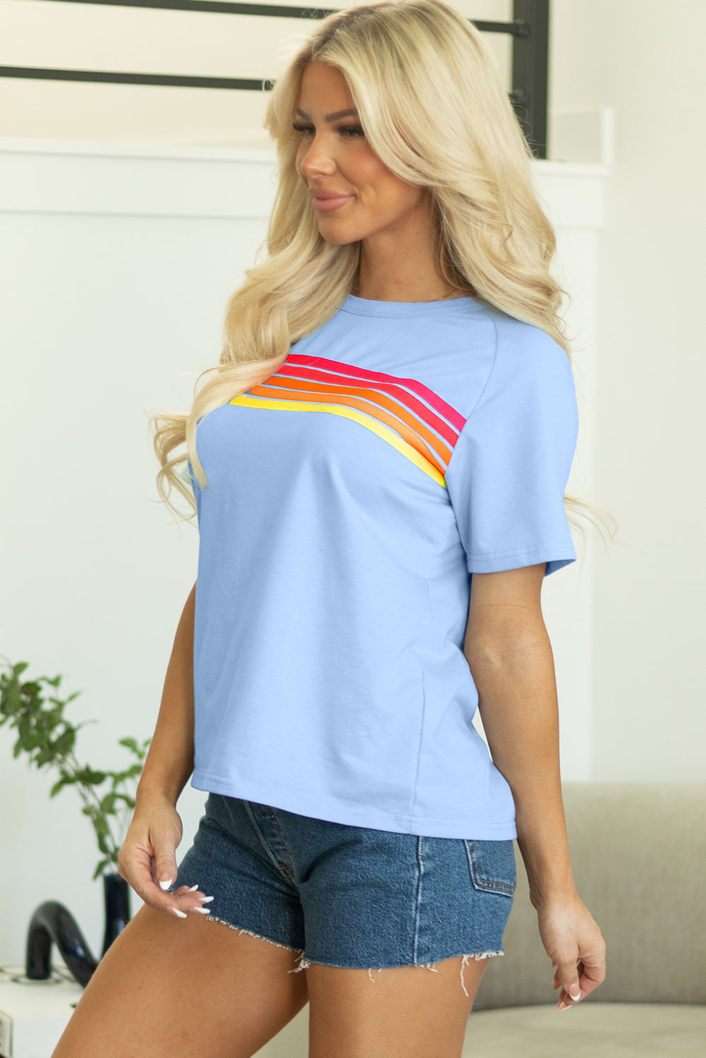 Black Striped Patch Front Casual Tee