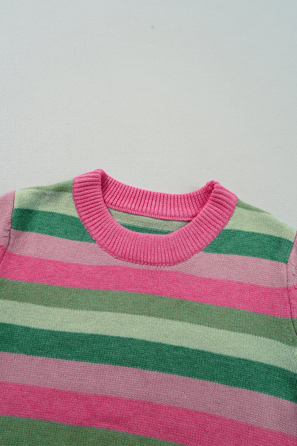 Gray Stripe Color Block Ribbed Edge Round Neck Sweater