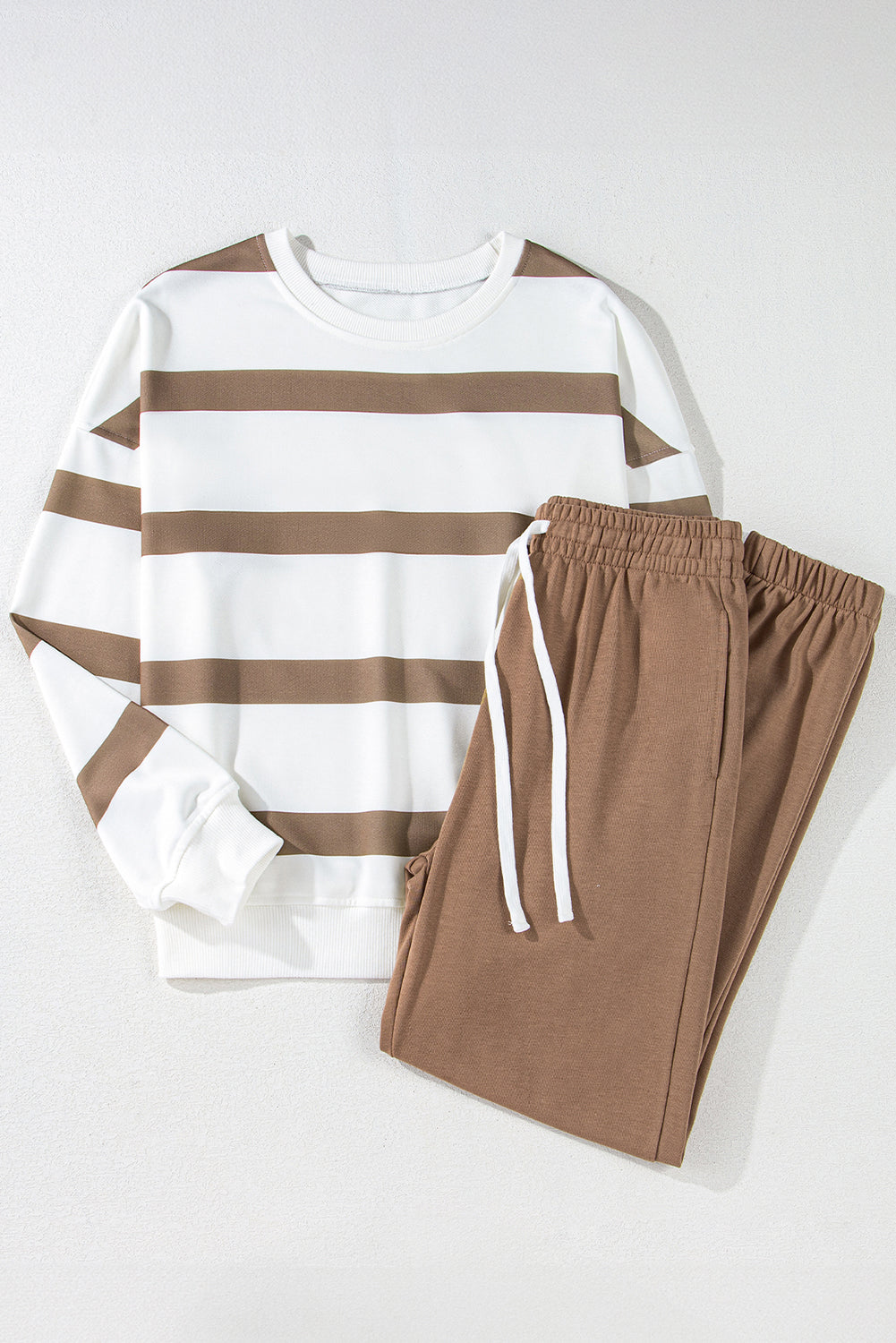 Brown Stripe Striped Drop Shoulder Pullover and Jogger Pants Set