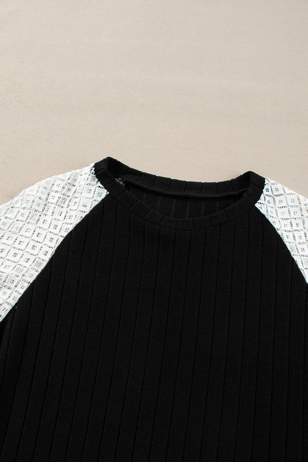 Parchment Floral Patchwork Raglan Sleeve Ribbed Blouse