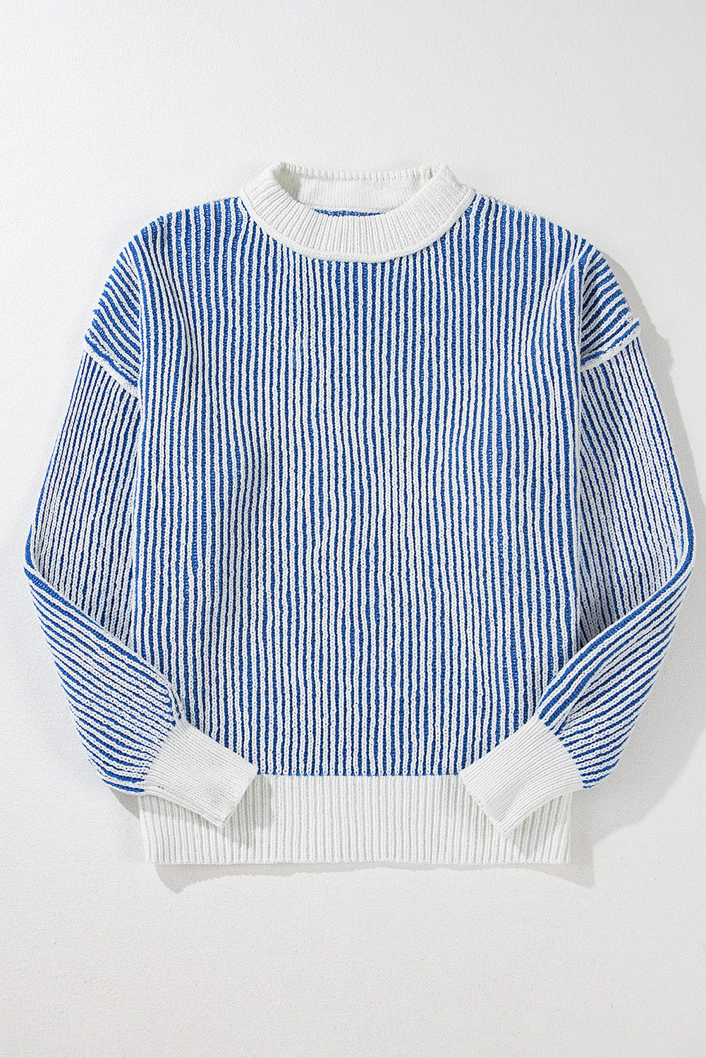 Chestnut Striped Textured Knit Contrast Edge Loose Sweater