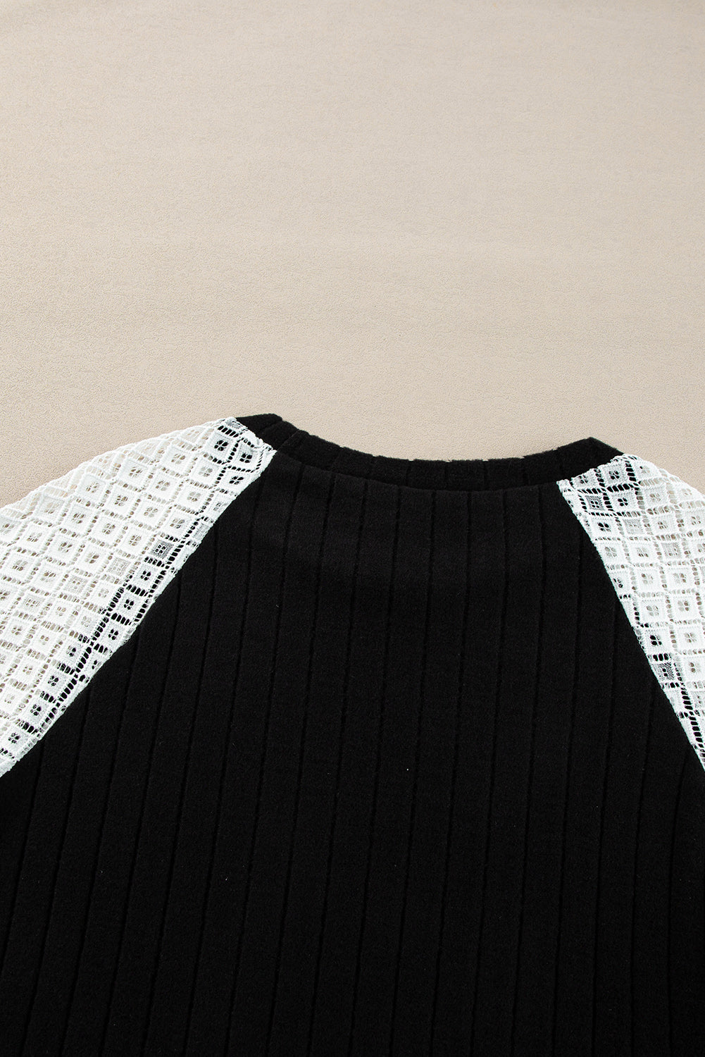 Parchment Floral Patchwork Raglan Sleeve Ribbed Blouse