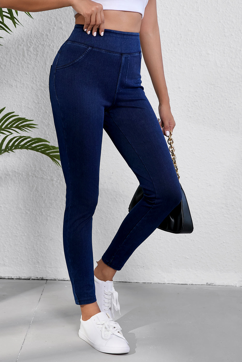 Black Back Pocket Stretchy Denim Casual Leggings