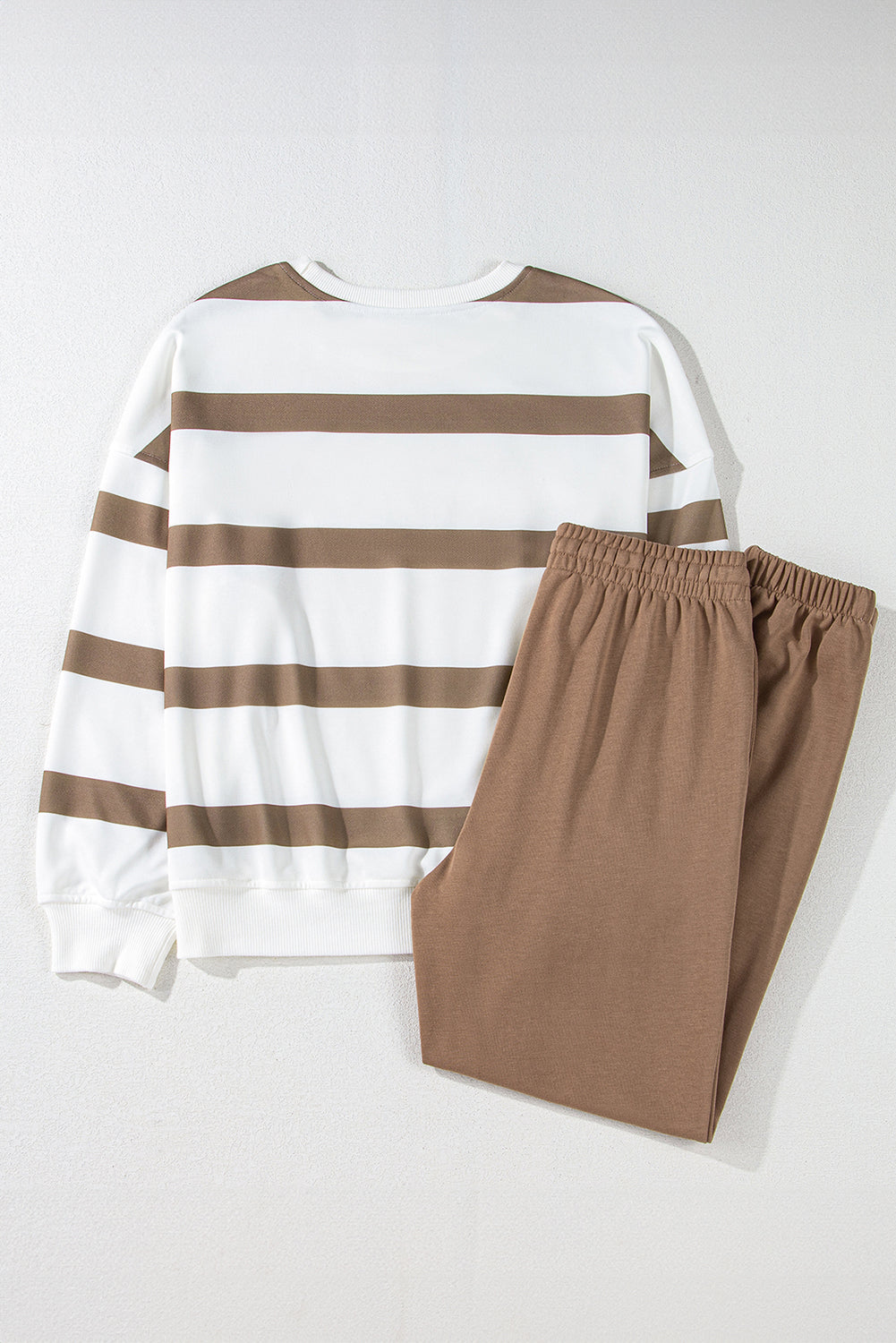 Brown Stripe Striped Drop Shoulder Pullover and Jogger Pants Set