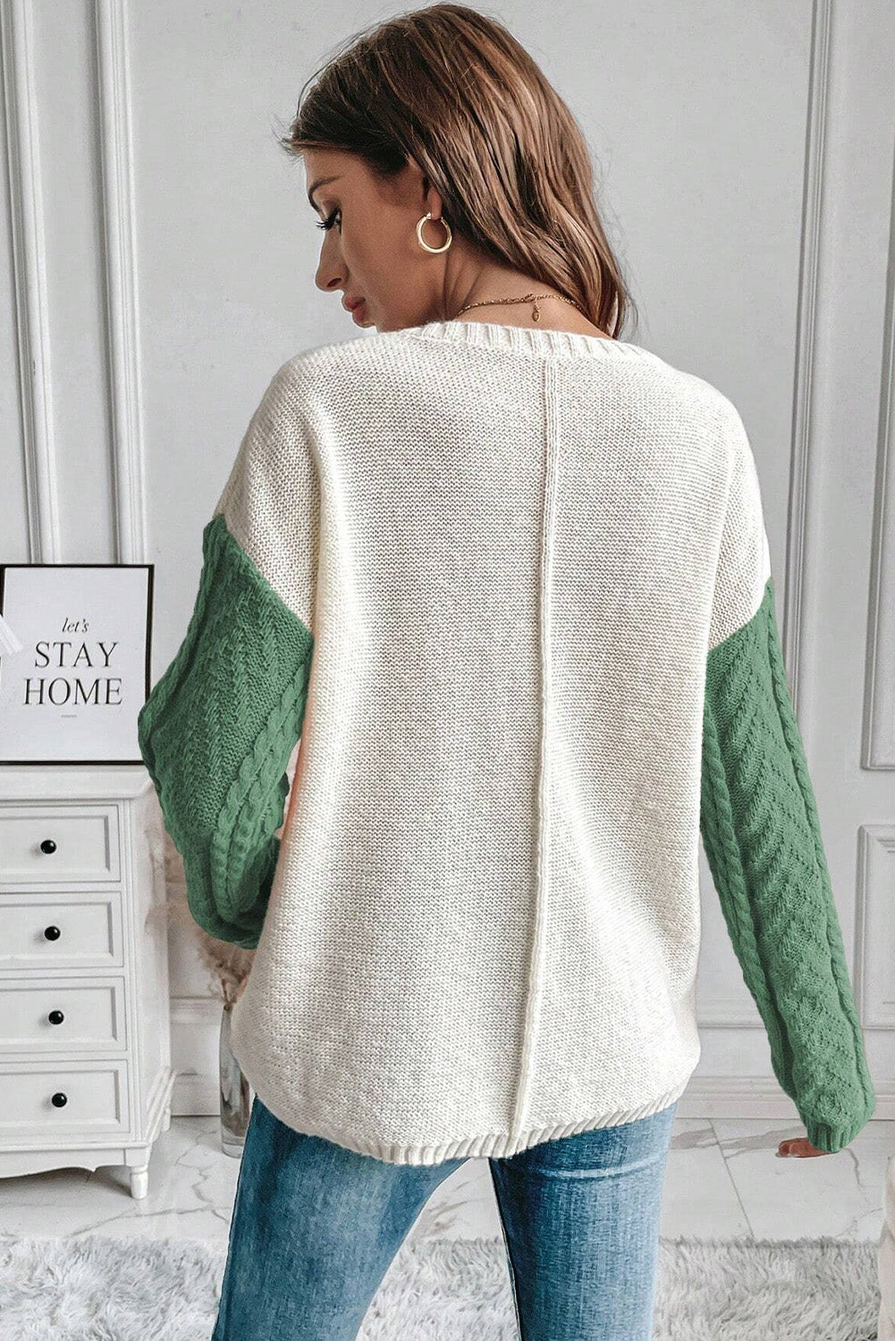 Rose Tan Colorblock Pocket Drop Shoulder Sweater