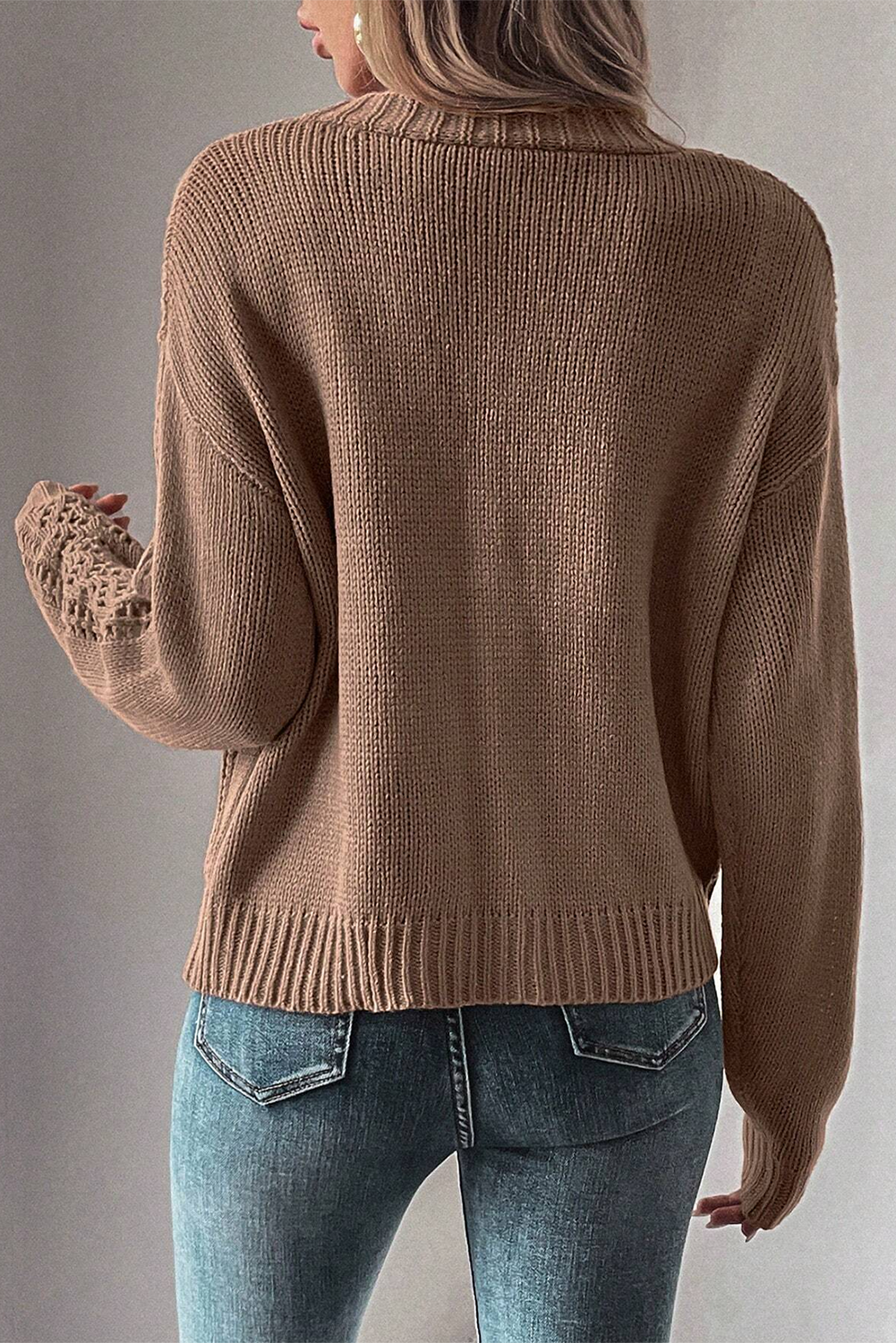 Green Hollow Knit Drop Shoulder Cardigan