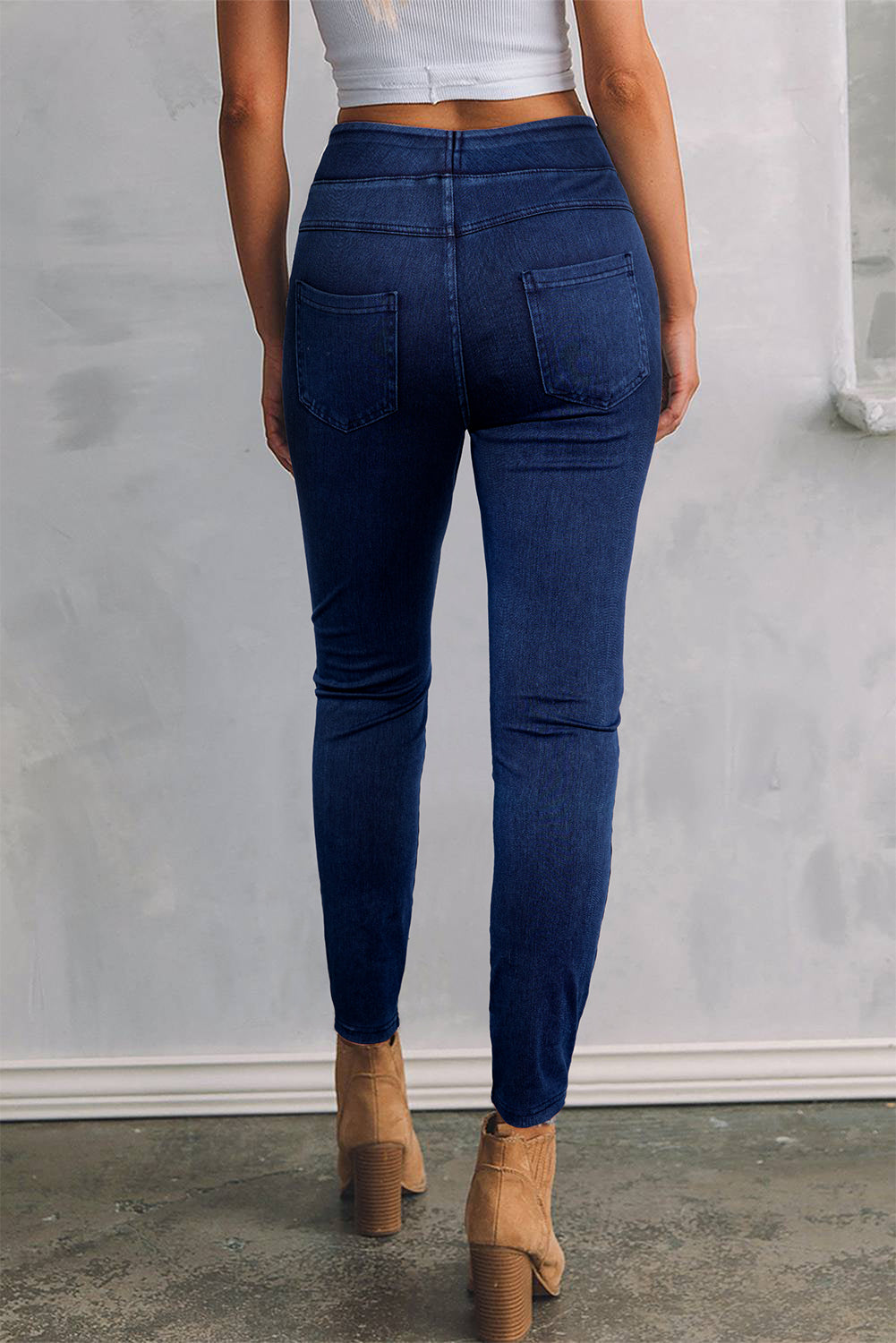 Black Back Pocket Stretchy Denim Casual Leggings