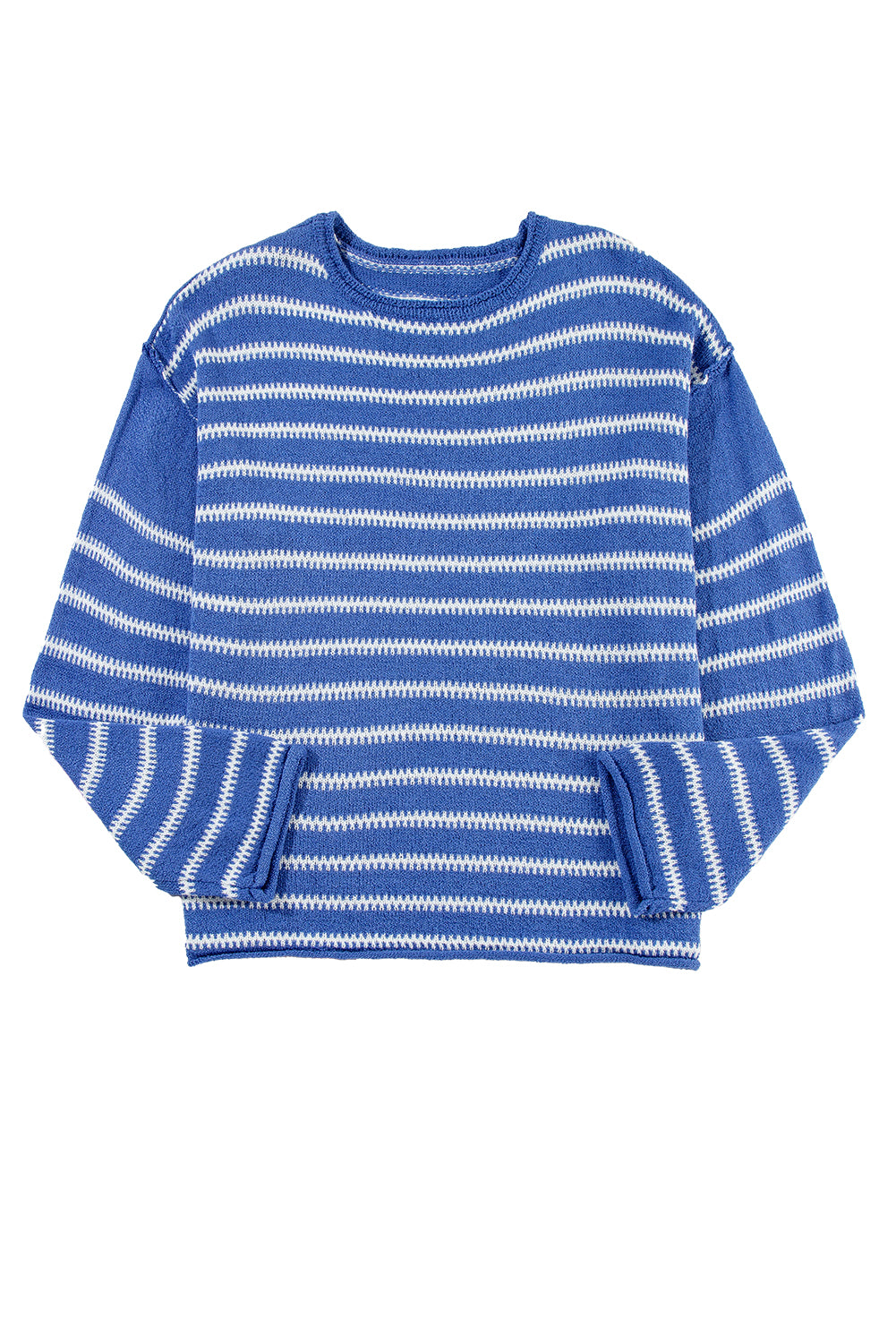 Brown Stripe Casual Round Neck Drop Shoulder Sweater