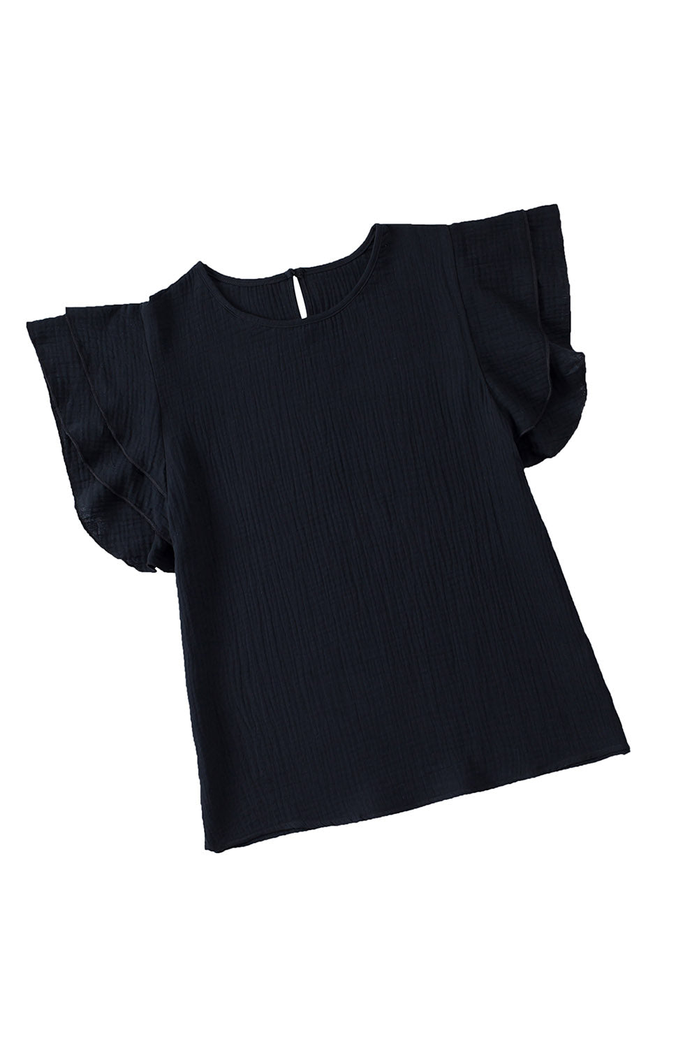 Black Textured Tiered Ruffle Casual Short Sleeve Top